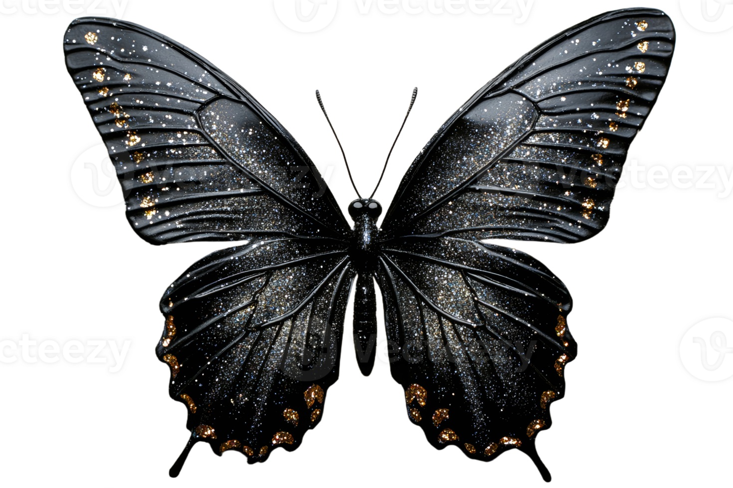 Black butterfly with glitter on a transparent background png