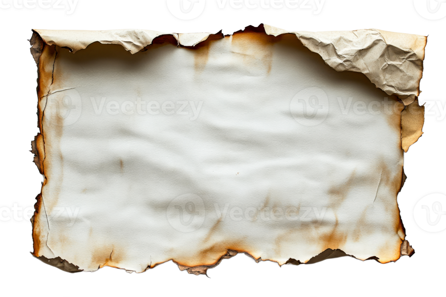 Old burnt parchment paper with torn edges and wrinkles png