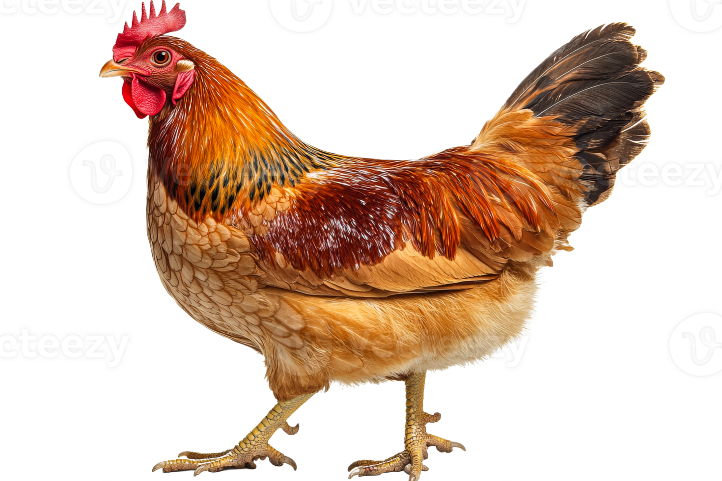 Colorful hen walking on a transparent background png