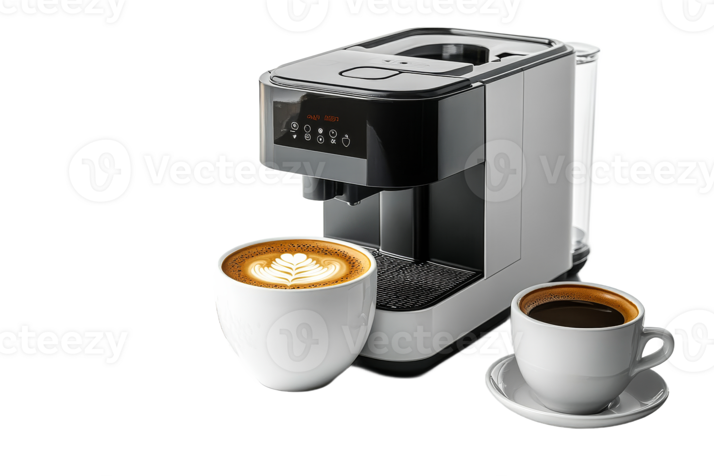 Coffee machine with cups of espresso and latte art png