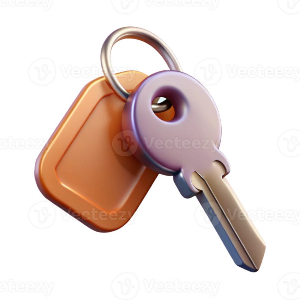 magnificent contemporary Metal Key with Tag Floating Angled View Transparent png