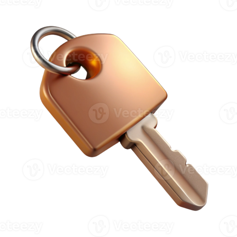 stunning abstract Metal Key with Tag Floating Angled View Transparent detailed png