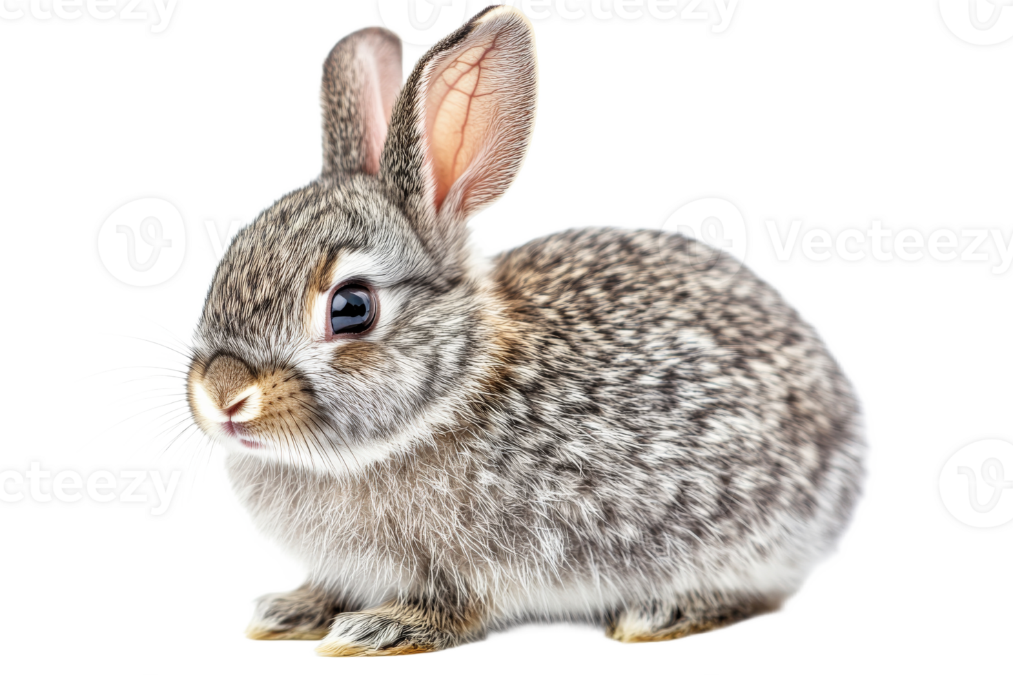 Cute gray rabbit with soft fur in a playful pose png