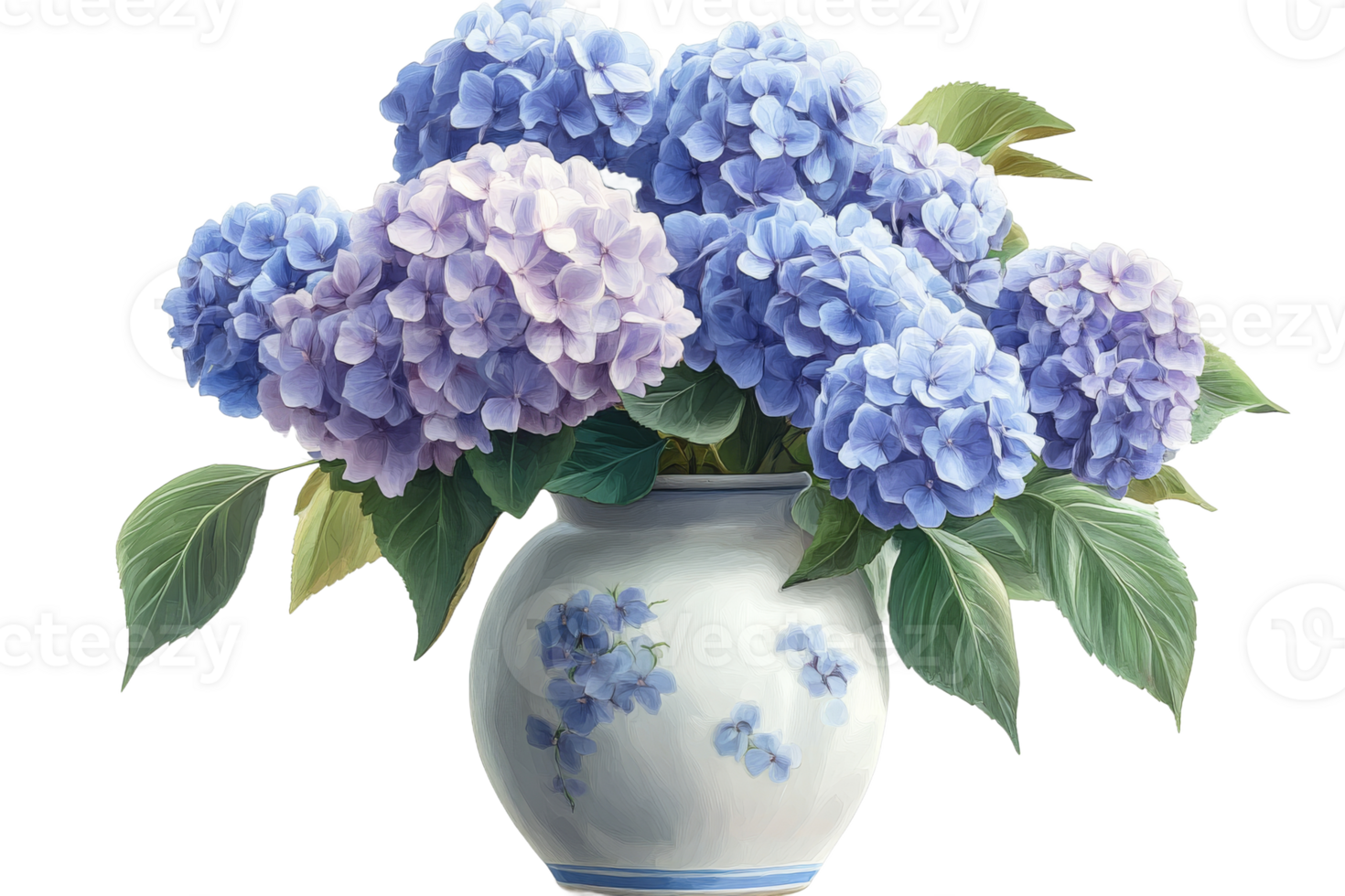 Beautiful hydrangea bouquet in a decorative vase png