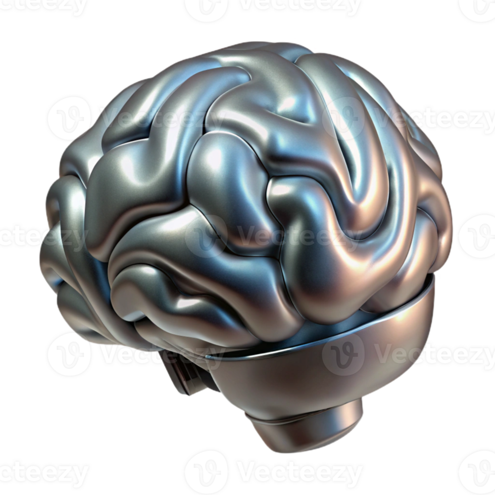vibrant contemporary Metallic Brain Interface Side Angle Transparent Background high resolution png
