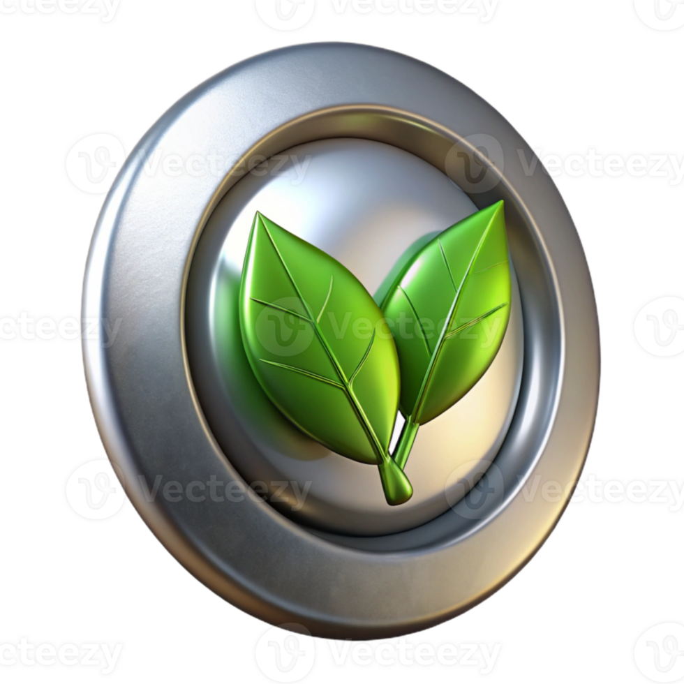 impressive modern Metallic Button and Green Leaf Stem Transparent Background high quality png