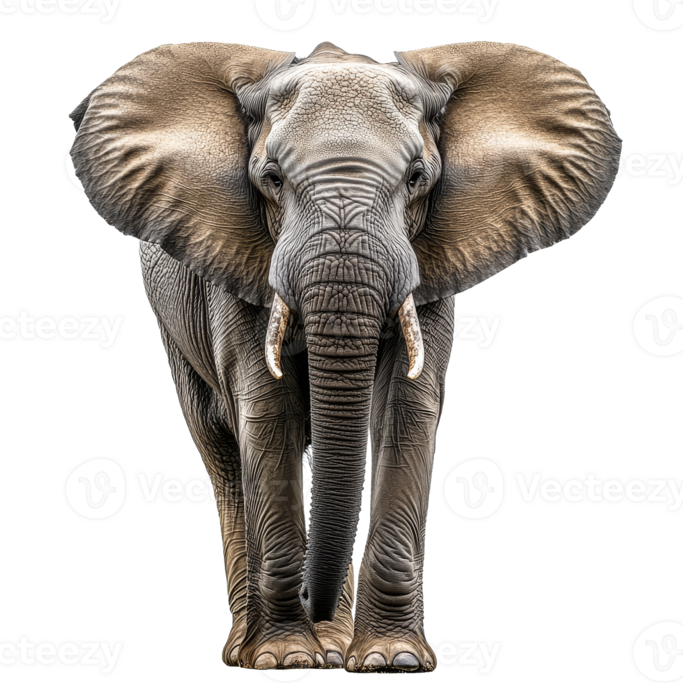 Majestic elephant walking towards the viewer, cut out transparent png