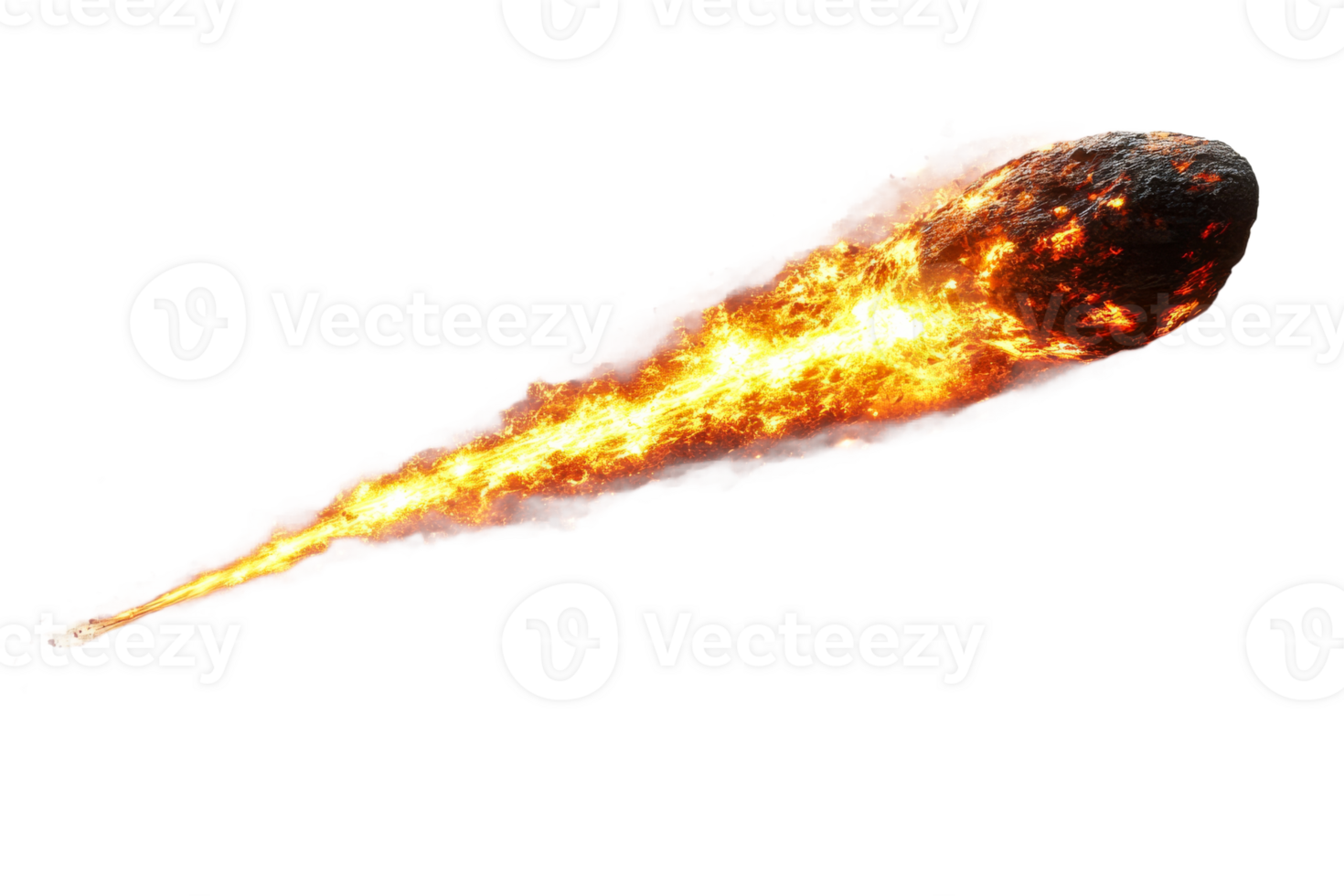 Fiery meteor streaking across a clear sky png