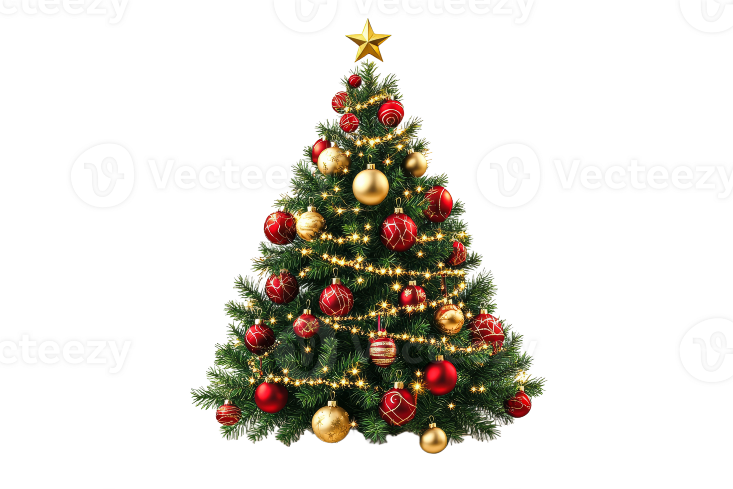 Christmas tree decorated with red and gold ornaments png