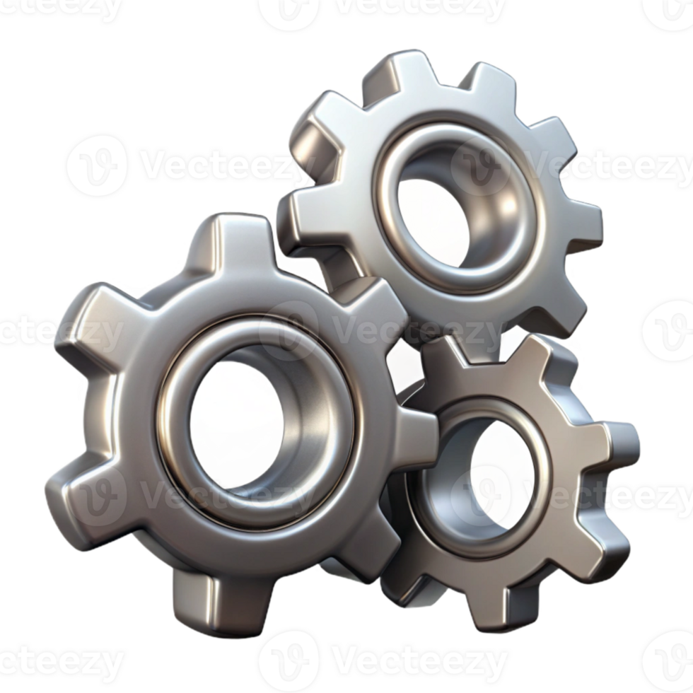 vibrant classic Metallic Gear Cogs in Zero G Transparent genuine png