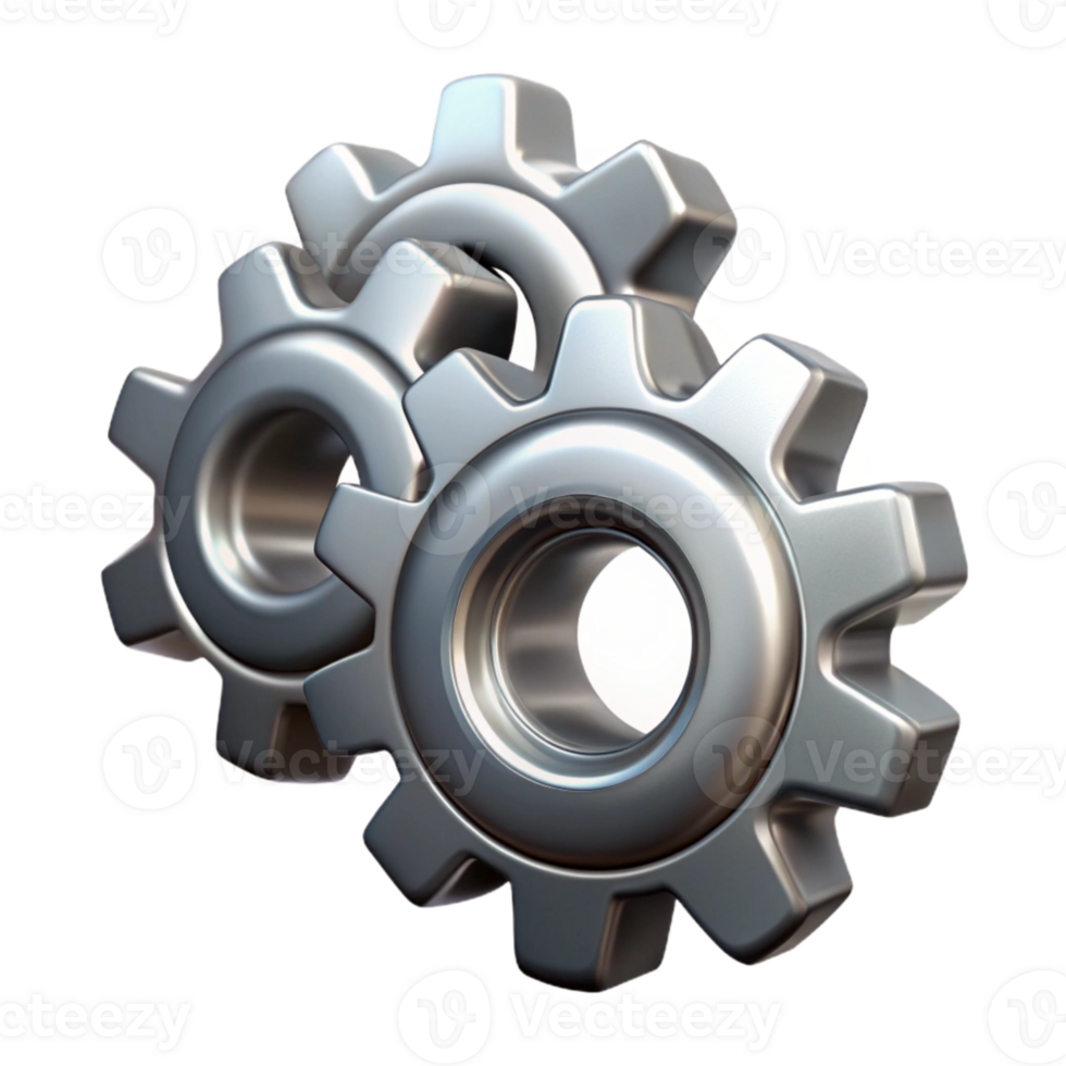 elegant contemporary Metallic Gear Cogs in Zero G Transparent detailed png