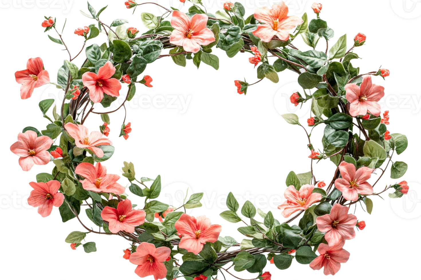Beautiful floral wreath with pink and green elements png