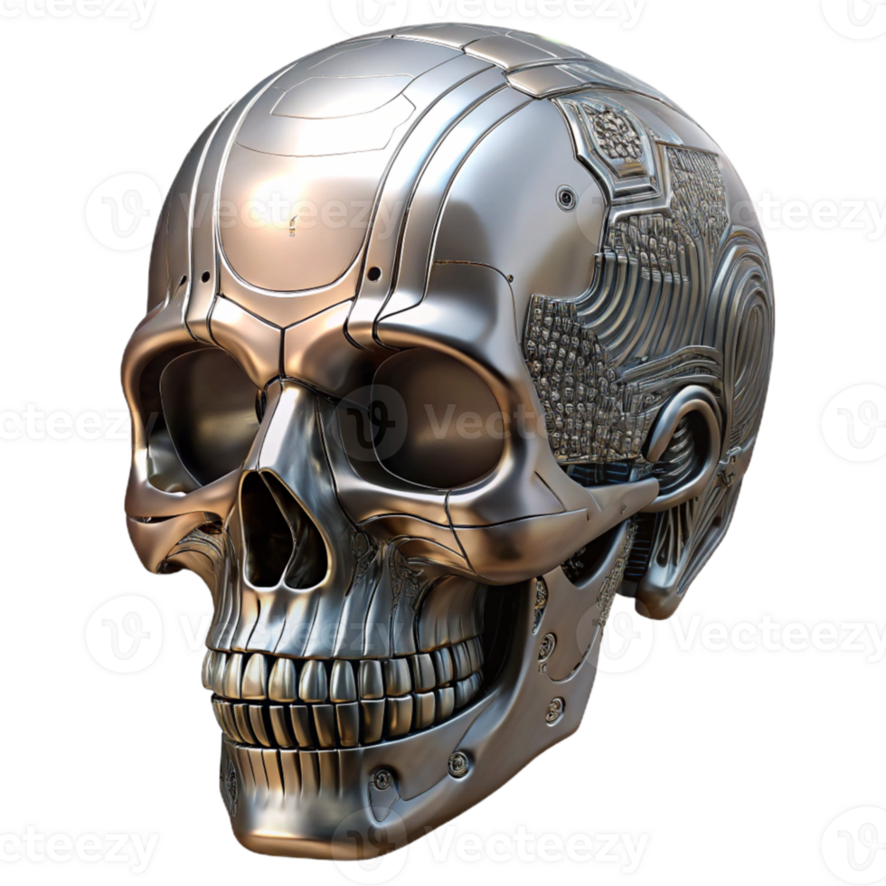 impressive traditional Metallic Skull with Circuitry Detail Isolated exclusive png