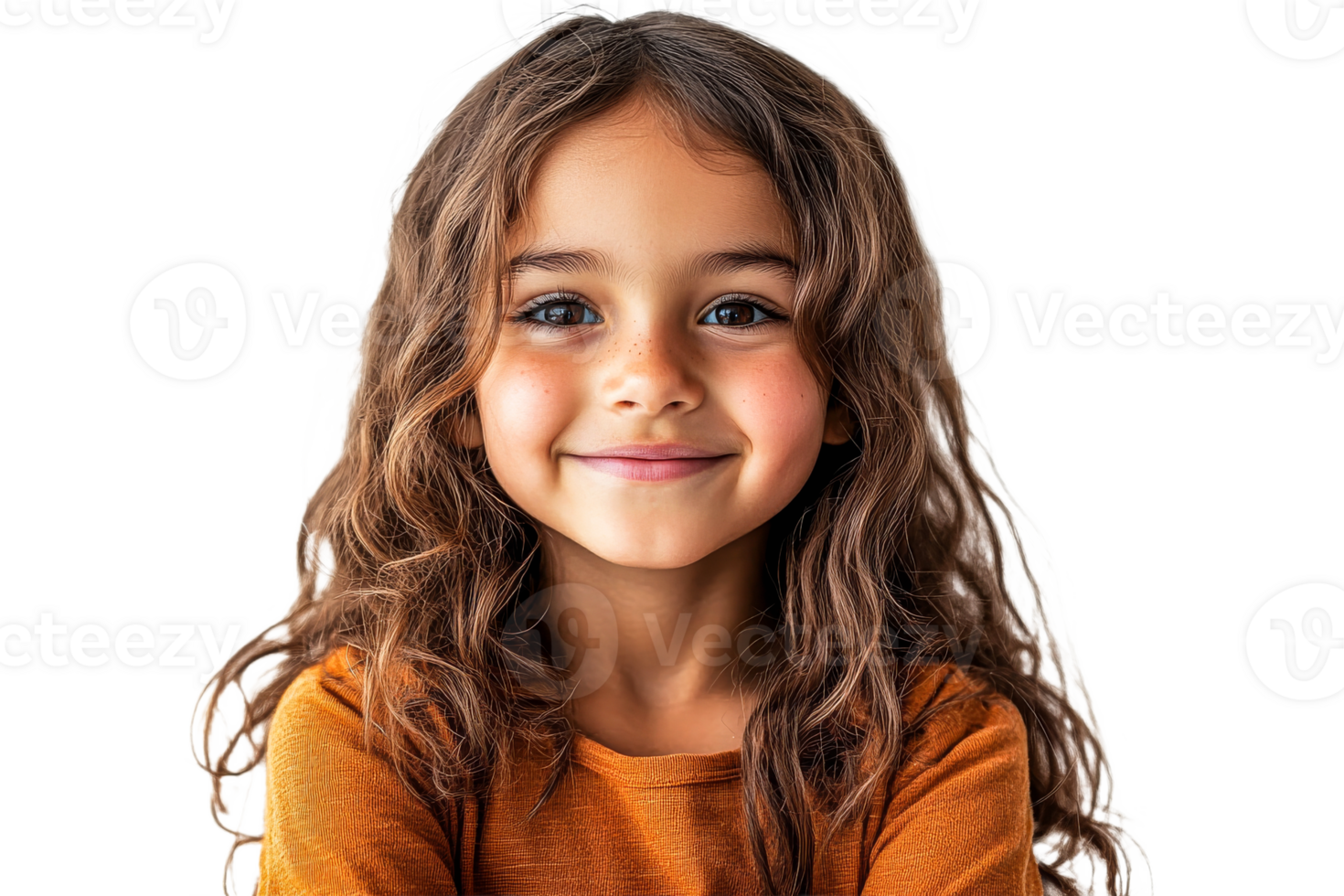 Smiling girl with curly hair in casual outfit png