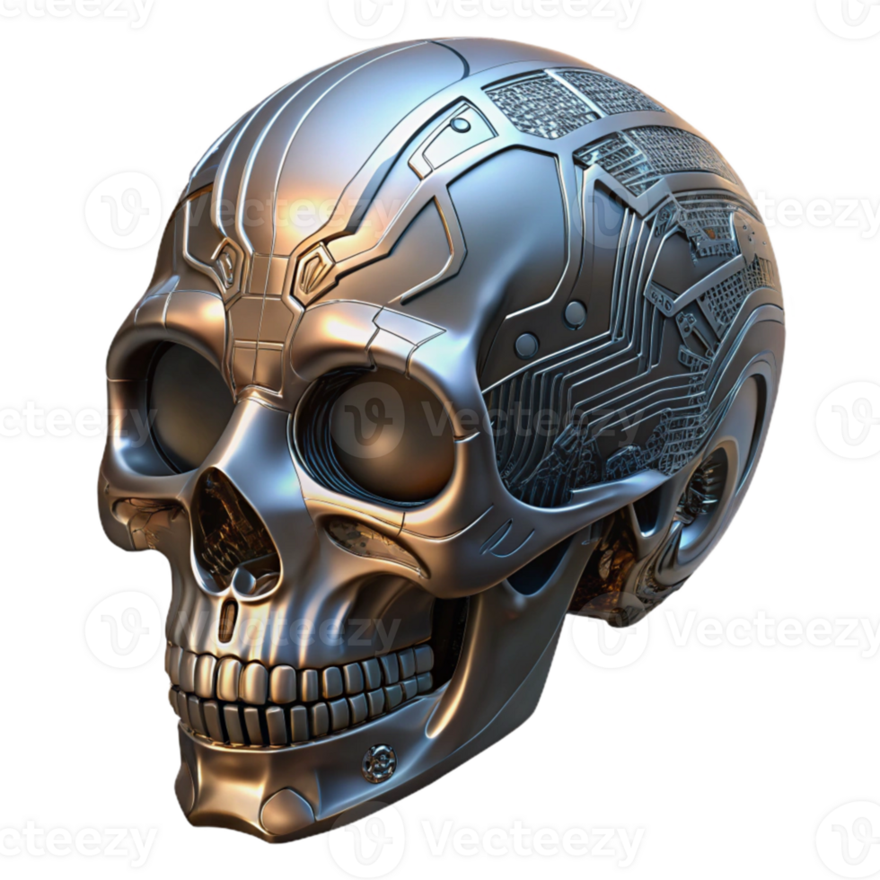 extraordinary traditional Metallic Skull with Circuitry Detail Isolated authentic png