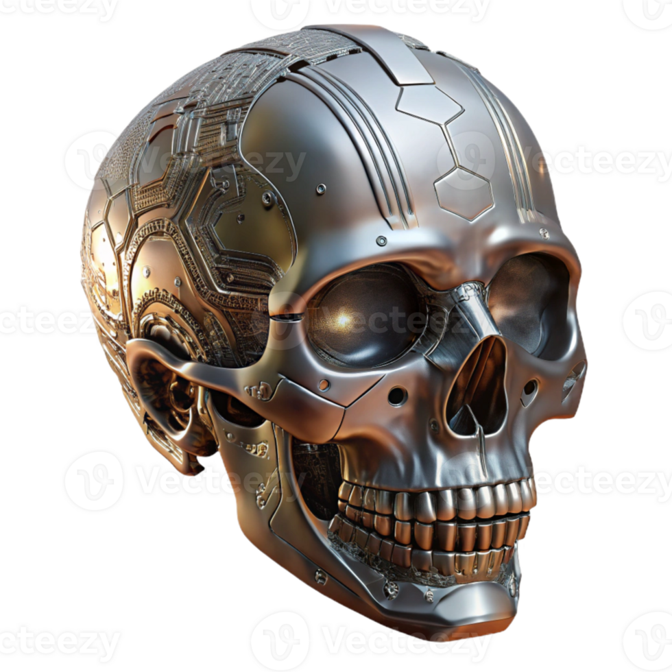 elegant abstract Metallic Skull with Circuitry Detail Isolated professional png