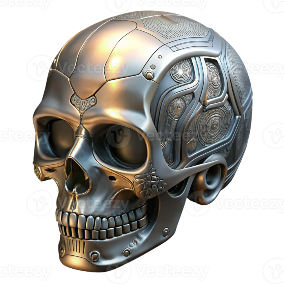 dramatic artistic Metallic Skull with Circuitry Detail Isolated genuine png