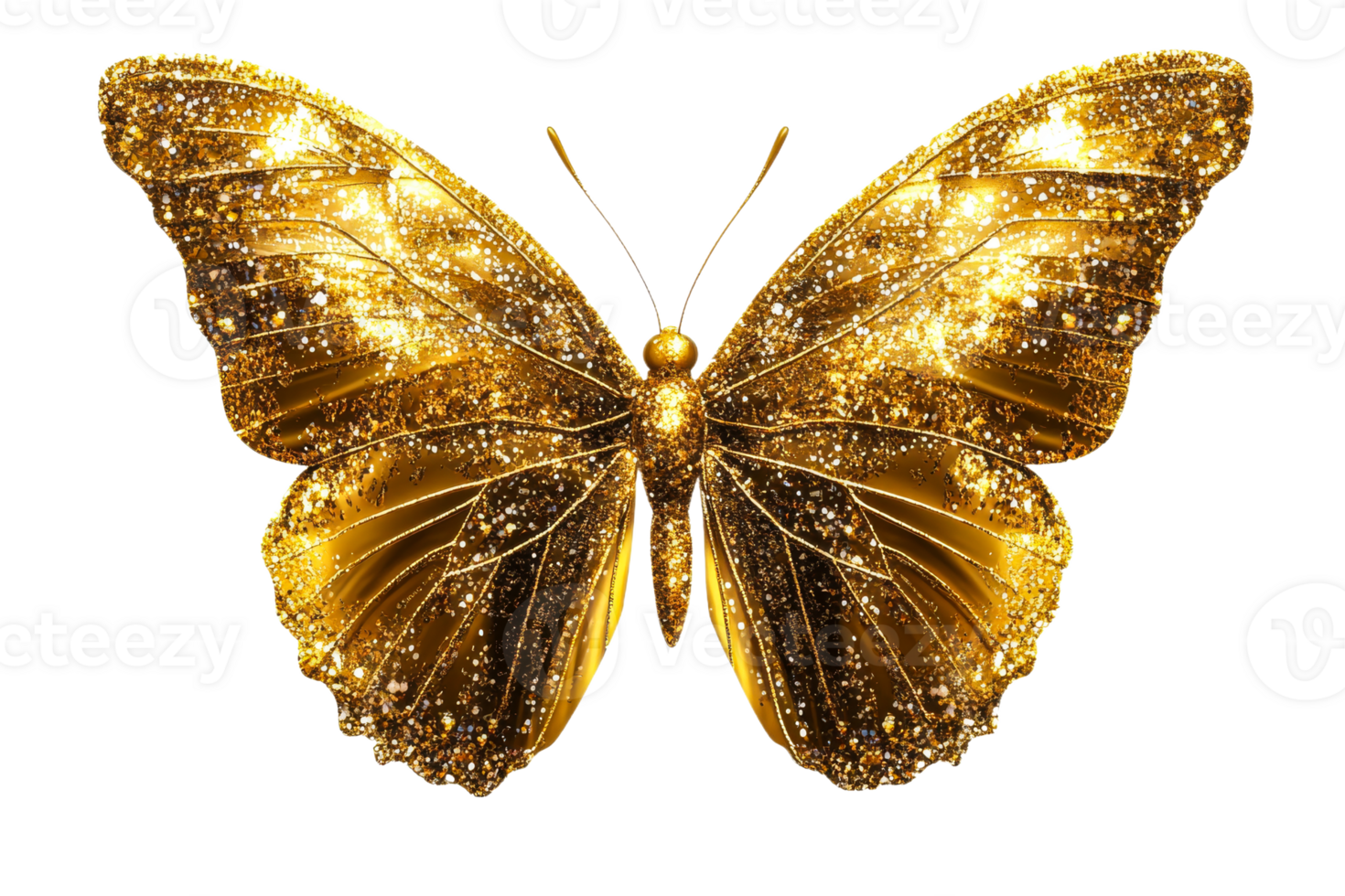 Sparkling golden butterfly on transparent background png