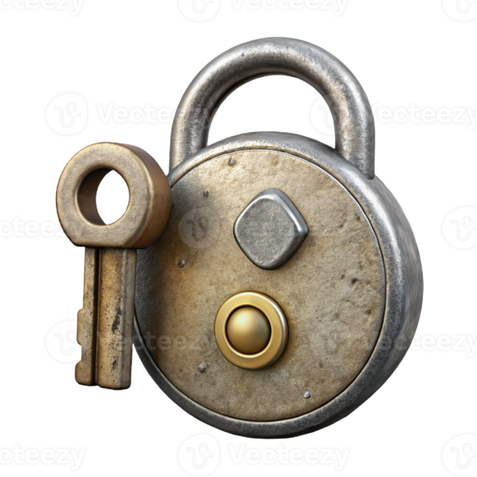 stunning traditional Metal Lock and Key Vintage Style Cutout Element premium png
