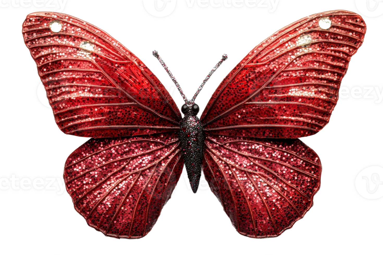 Red butterfly with sparkling wings, clear background png
