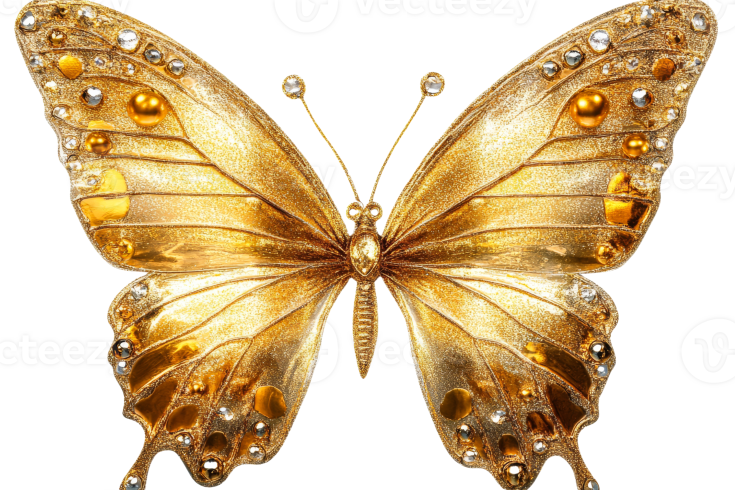 Golden butterfly adorned with gems on transparent background png