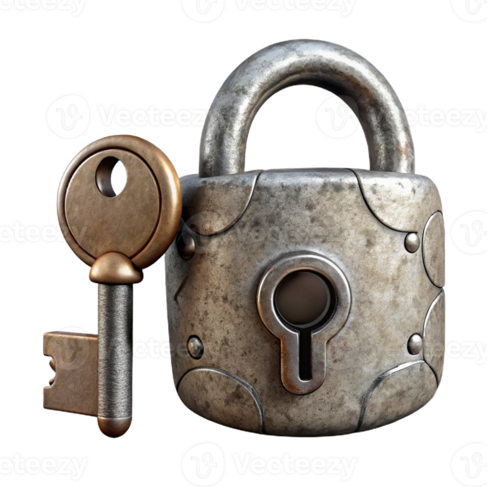 magnificent traditional Metal Lock and Key Vintage Style Cutout Element genuine png