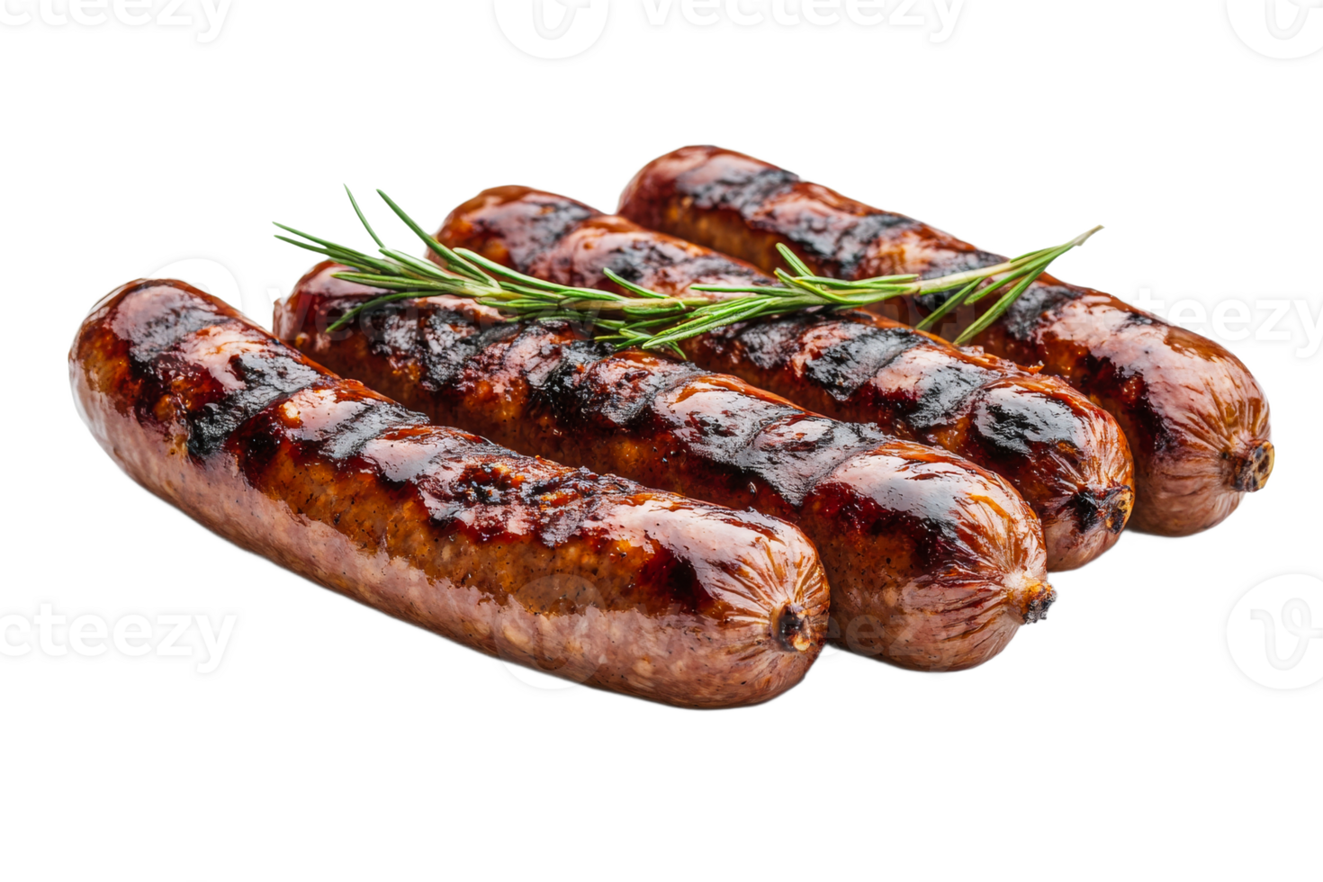 Juicy grilled sausages accompanied by fresh rosemary sprigs png