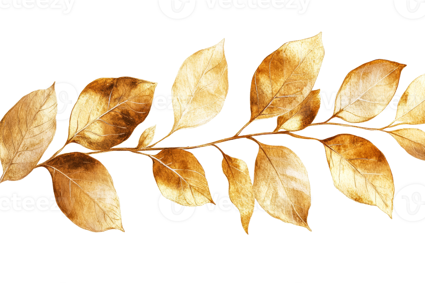 Golden leaves branch with transparent background png