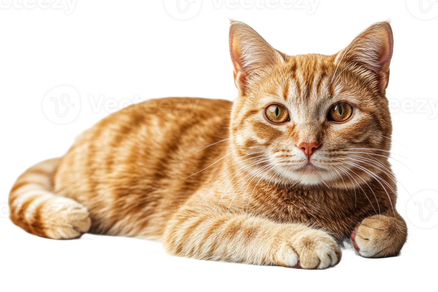 Orange tabby cat resting on a white surface png