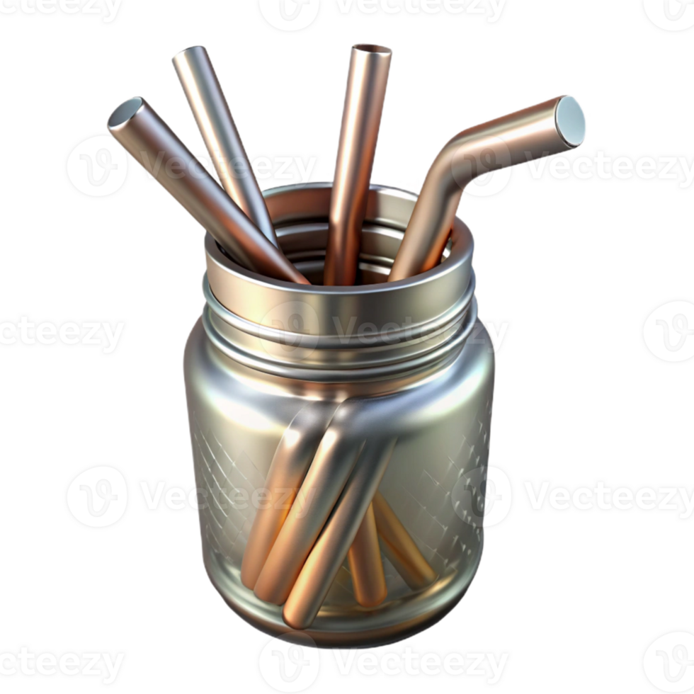 beautiful rustic Metal Straws in a Glass Jar Transparent Background high resolution png