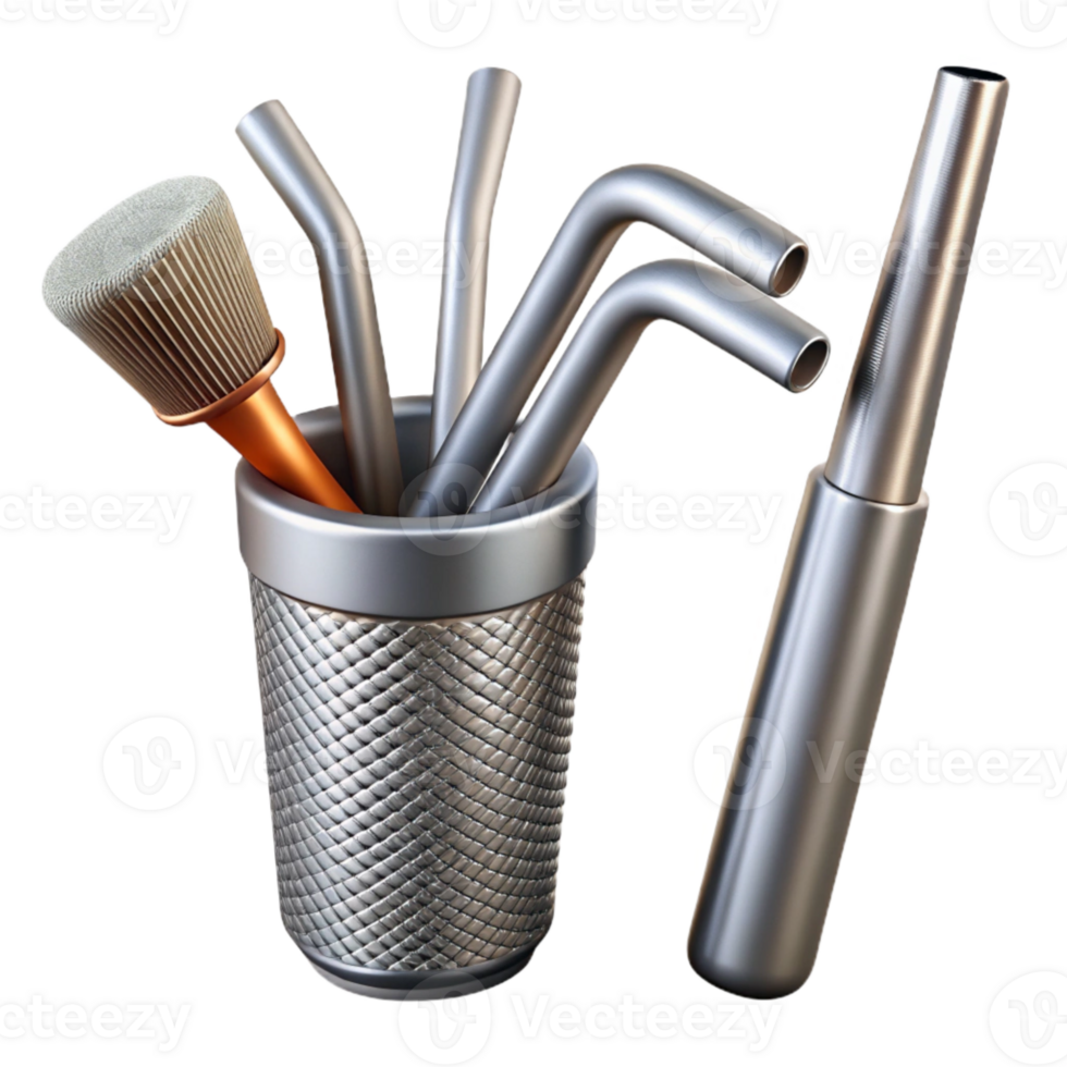 wonderful traditional Metal Straws and Cleaning Brush Isolated on Transparent Background professional png
