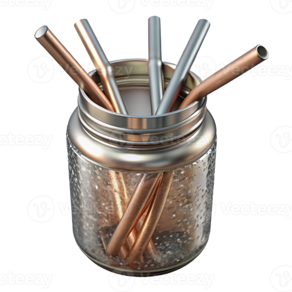 beautiful minimalist Metal Straws in a Glass Jar Transparent Background genuine png
