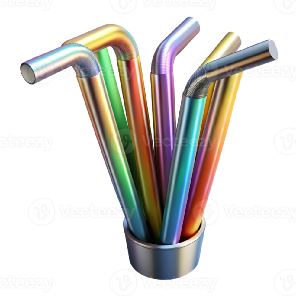wonderful modern Metal Straws in Rainbow Colors Isolated on Transparent Background genuine png