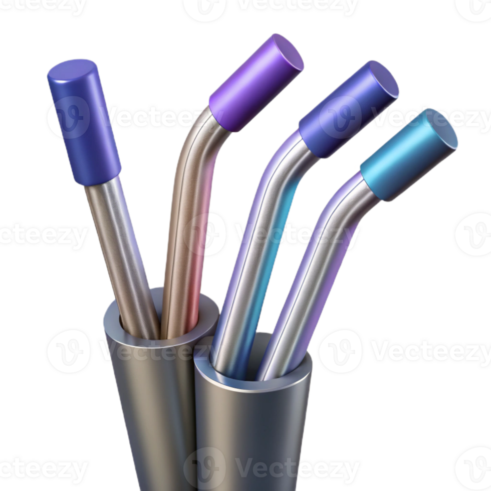 vibrant minimalist Metal Straws with Silicone Tips Isolated on Transparent Background premium png