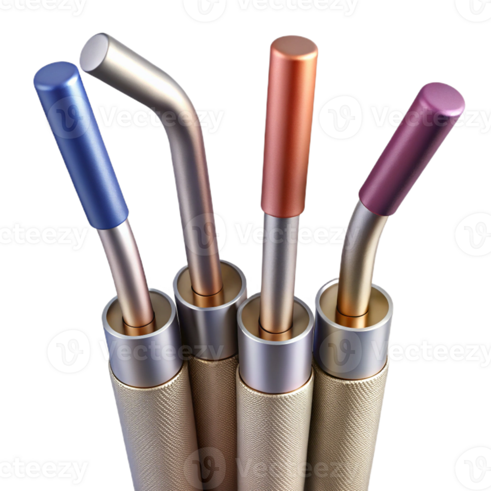 beautiful vintage Metal Straws with Silicone Tips Isolated on Transparent Background original png