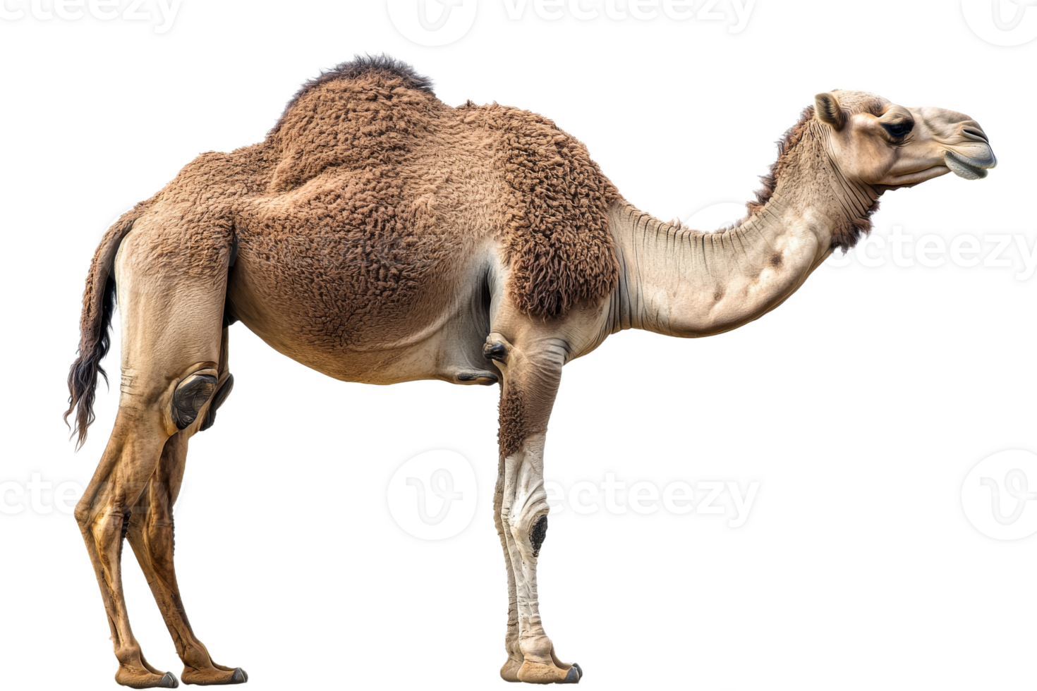 Camel standing on transparent background in a natural pose png