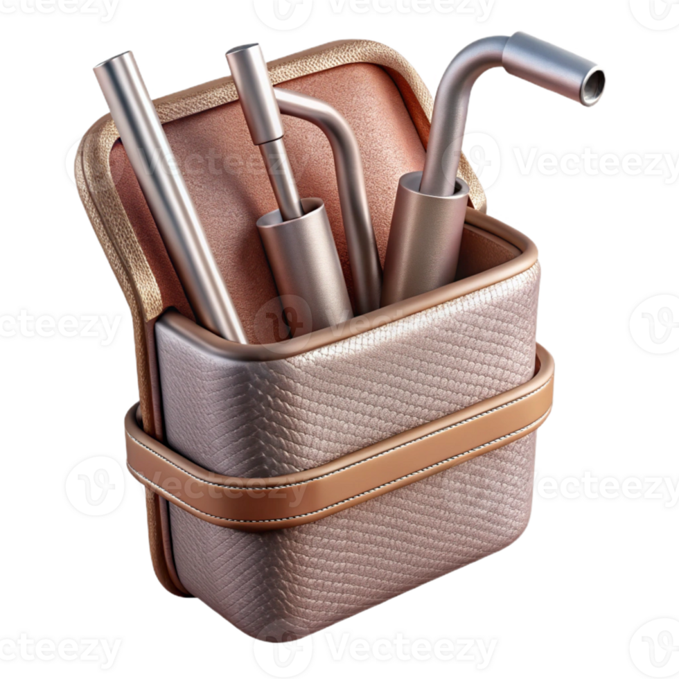 magnificent minimalist Metal Straws with Carrying Case Isolated on Transparent Background original png