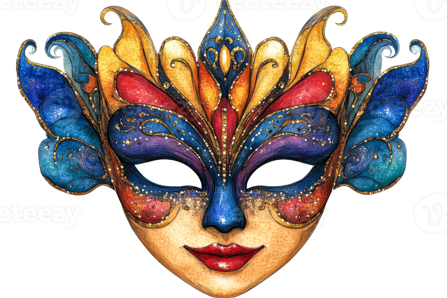 Colorful decorative mask featuring intricate designs png