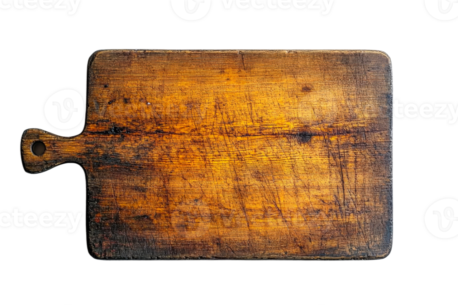 Rustic wooden cutting board on transparent BG png