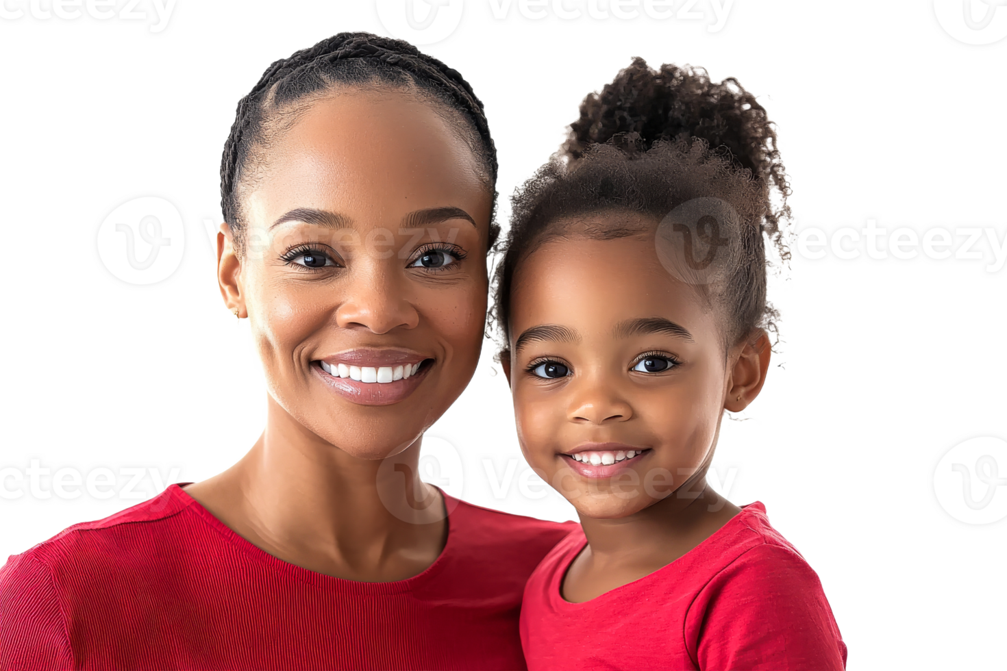 Smiling mother and daughter in matching outfits together png