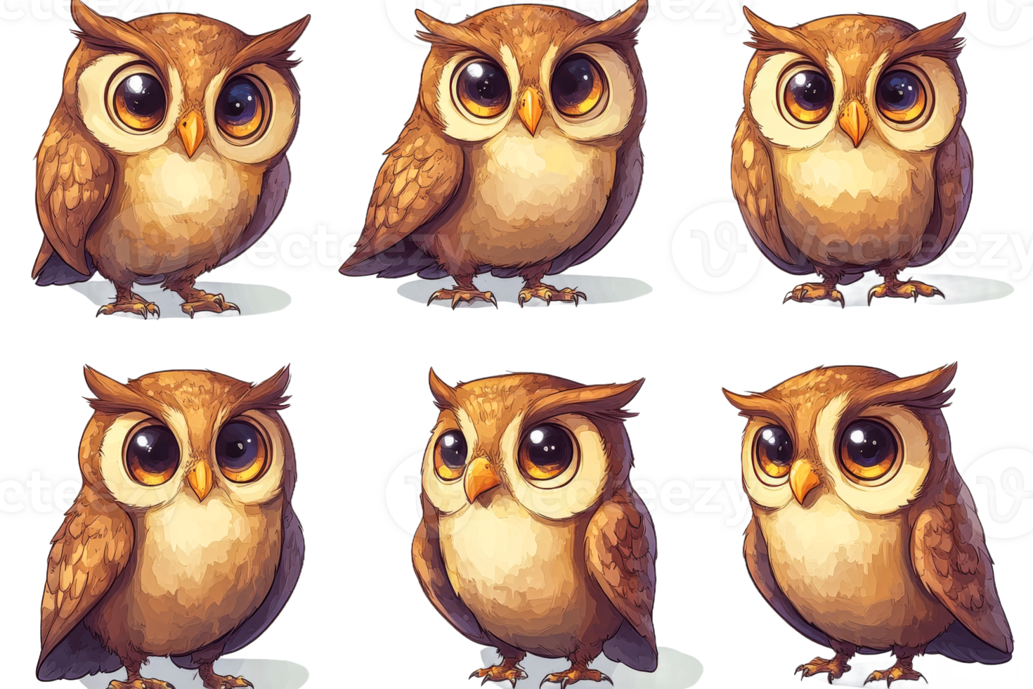 Charming cartoon owls collected in a playful arrangement png