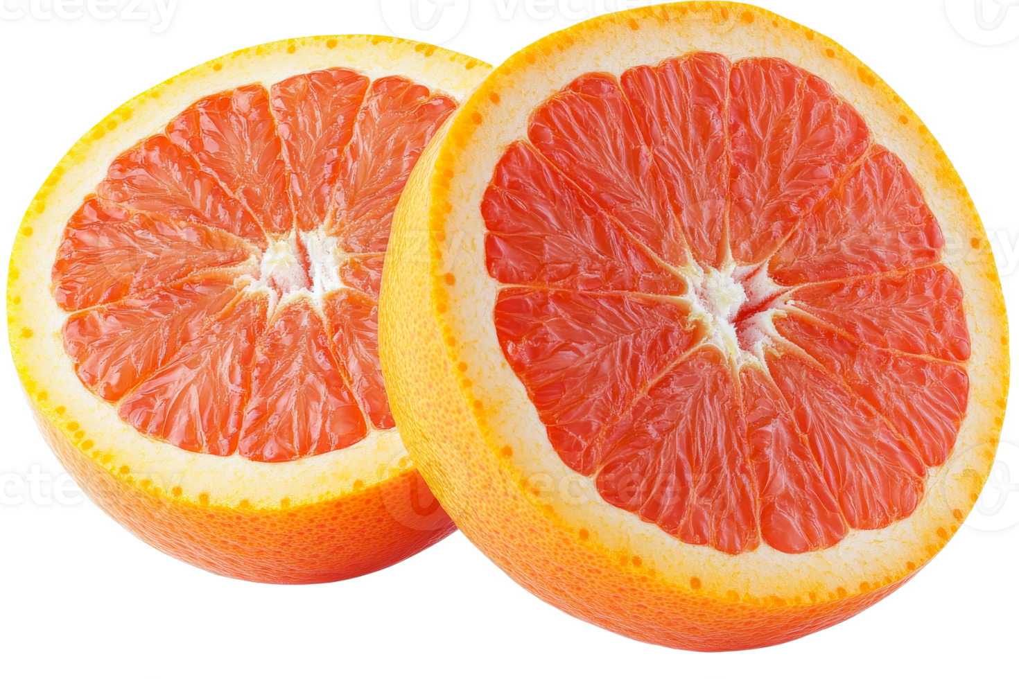 Freshly cut grapefruit halves on transparent background png