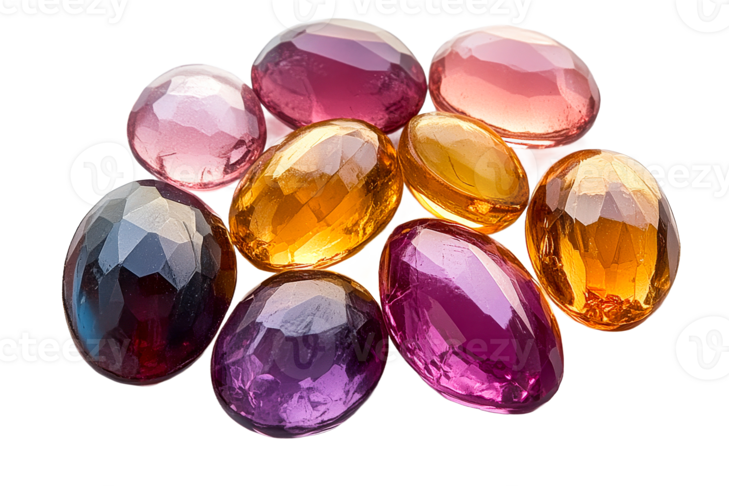 Colorful gemstones arranged on a transparent surface png