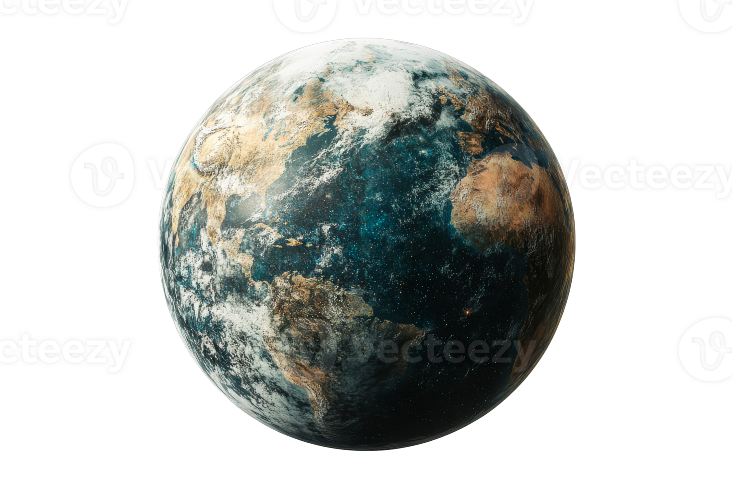 Detailed view of Earth with transparent background png