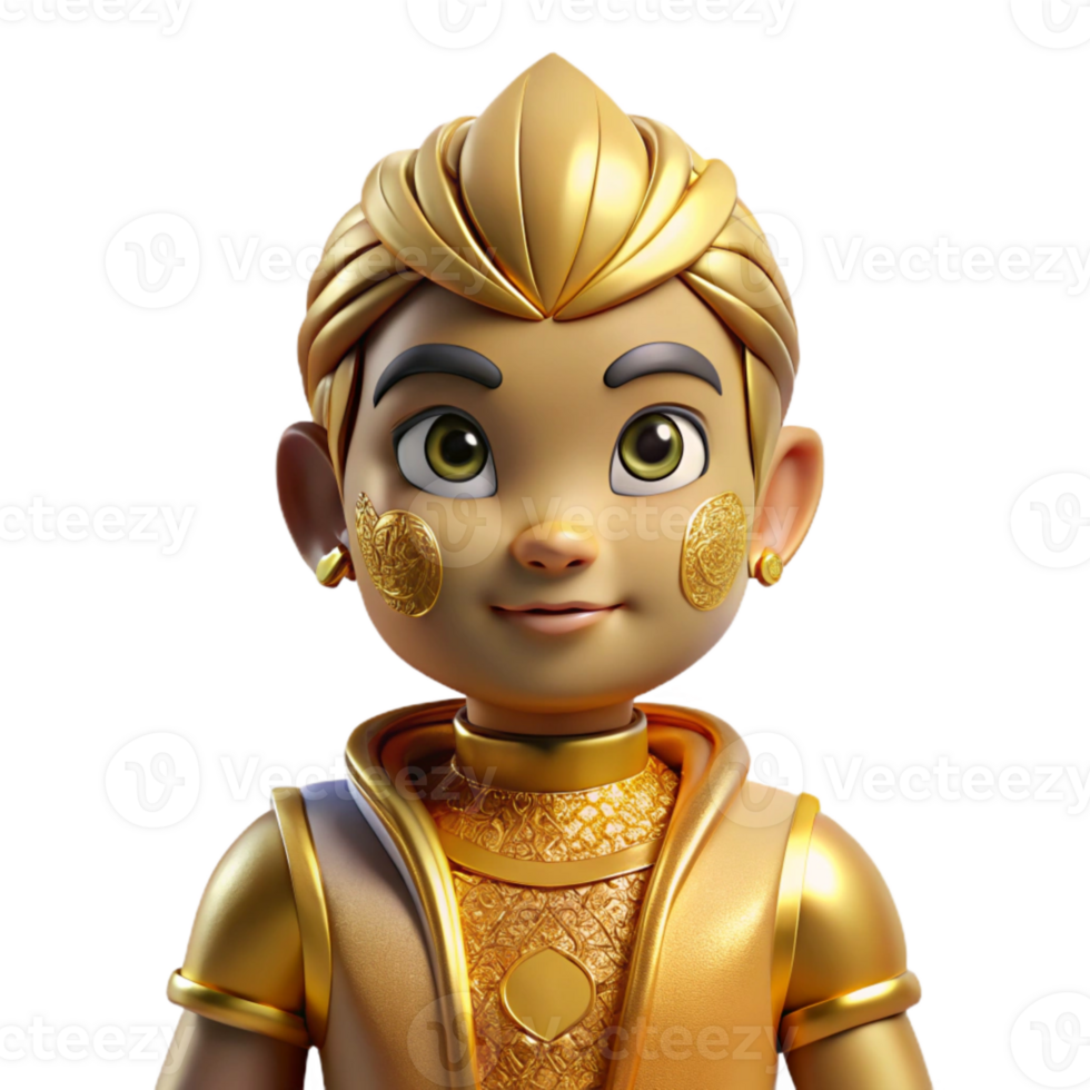 elegant traditional Metaverse Character Skin Golden Texture Transparent Background premium png