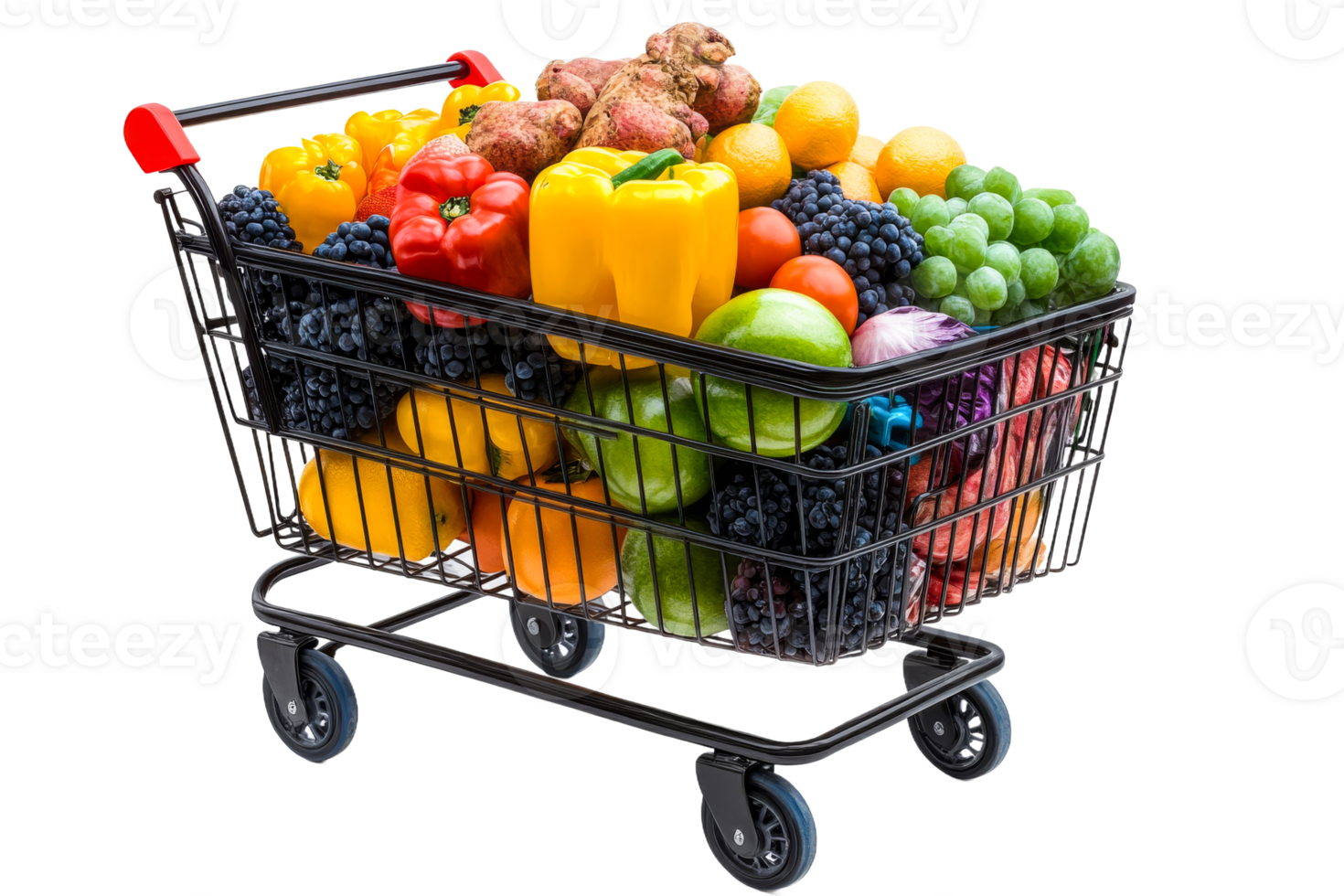 Vibrant cart of fresh fruits and veggies png