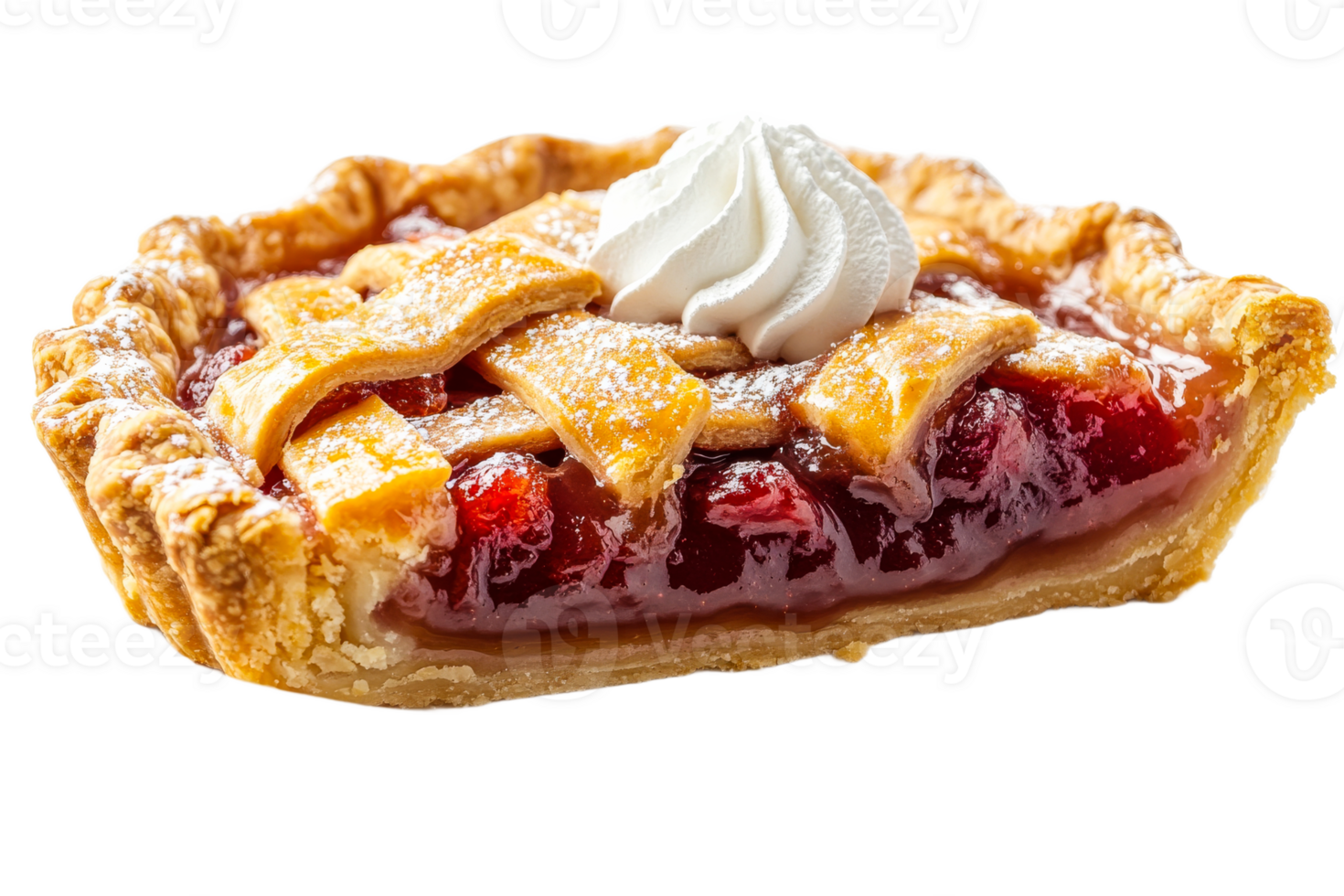 Cherry pie with whipped cream on top and a golden crust png