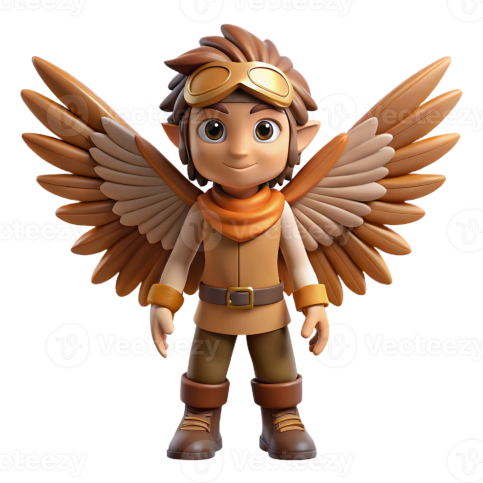 extraordinary minimalist Metaverse Character Wings Feathered Brown Isolated high quality png