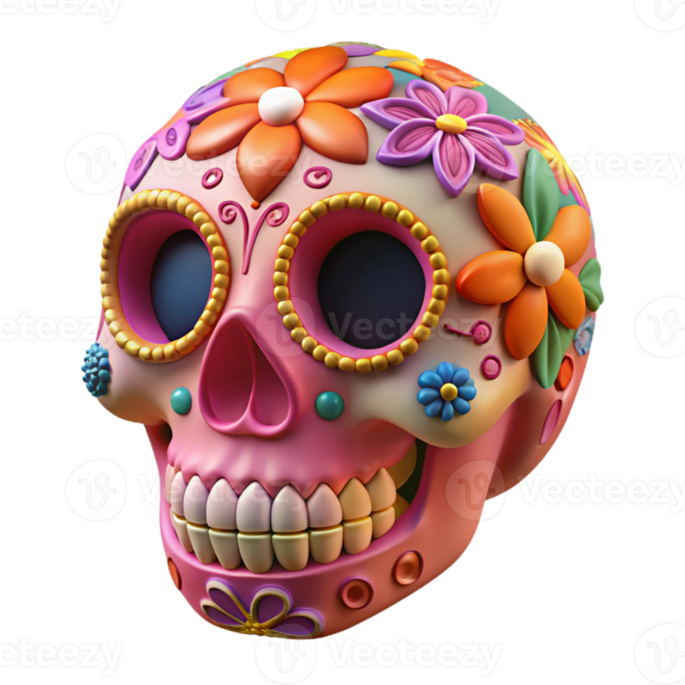 vibrant rustic Mexican Sugar Skull Cutout with Bright Colors high resolution png