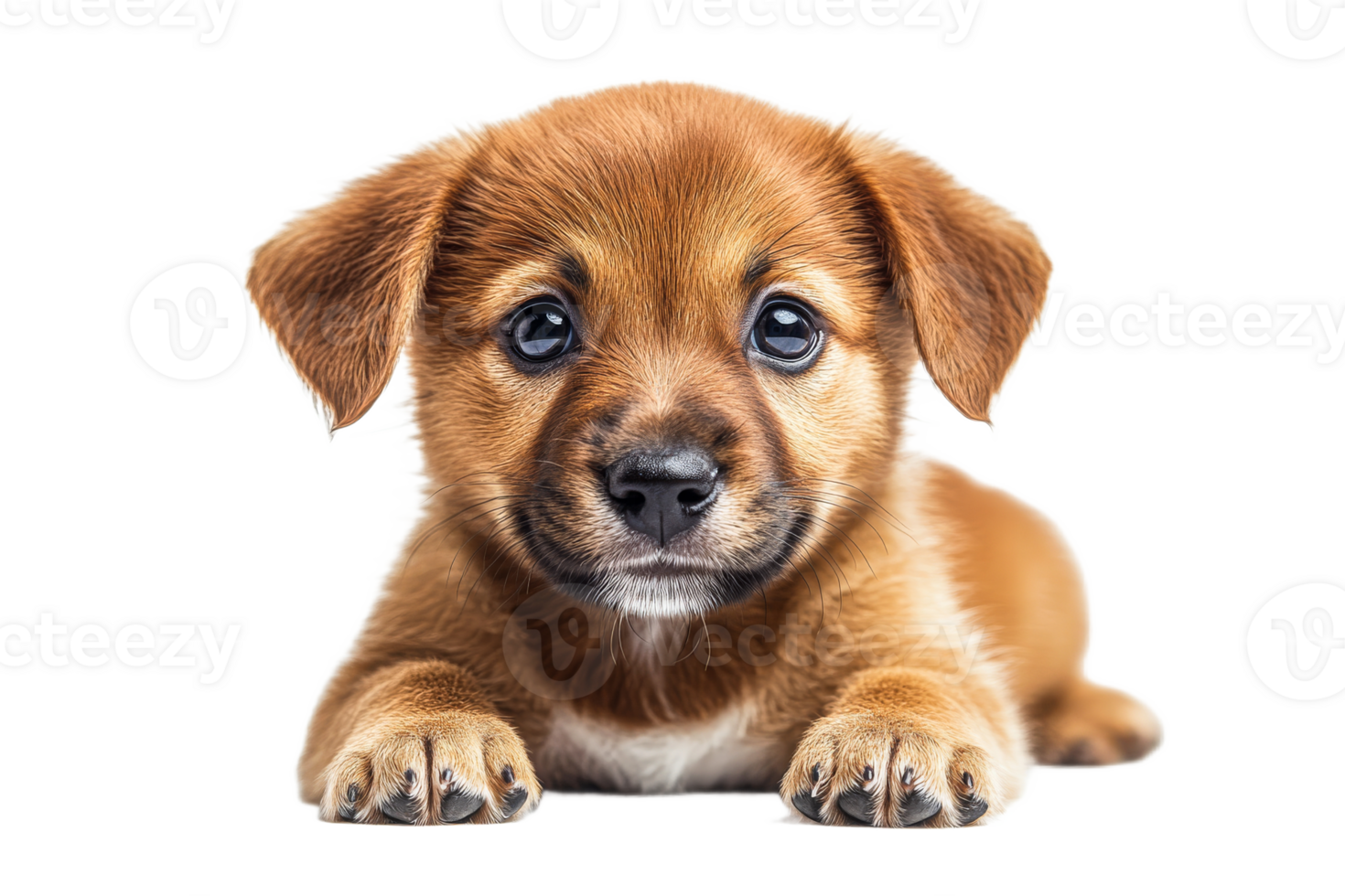Cute puppy with big eyes resting on a clean surface png